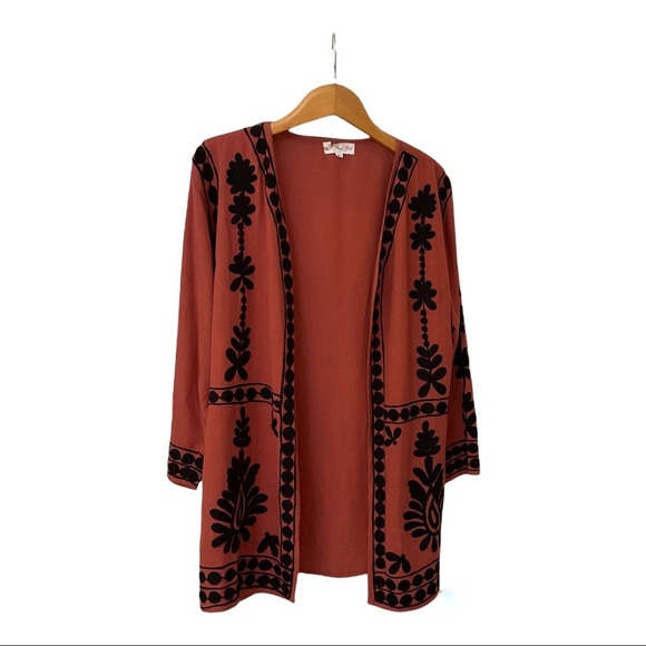 Angel Heart Boutique Rust Open Front Jacket with Black Embroidery, Size M - Picture 2 of 9